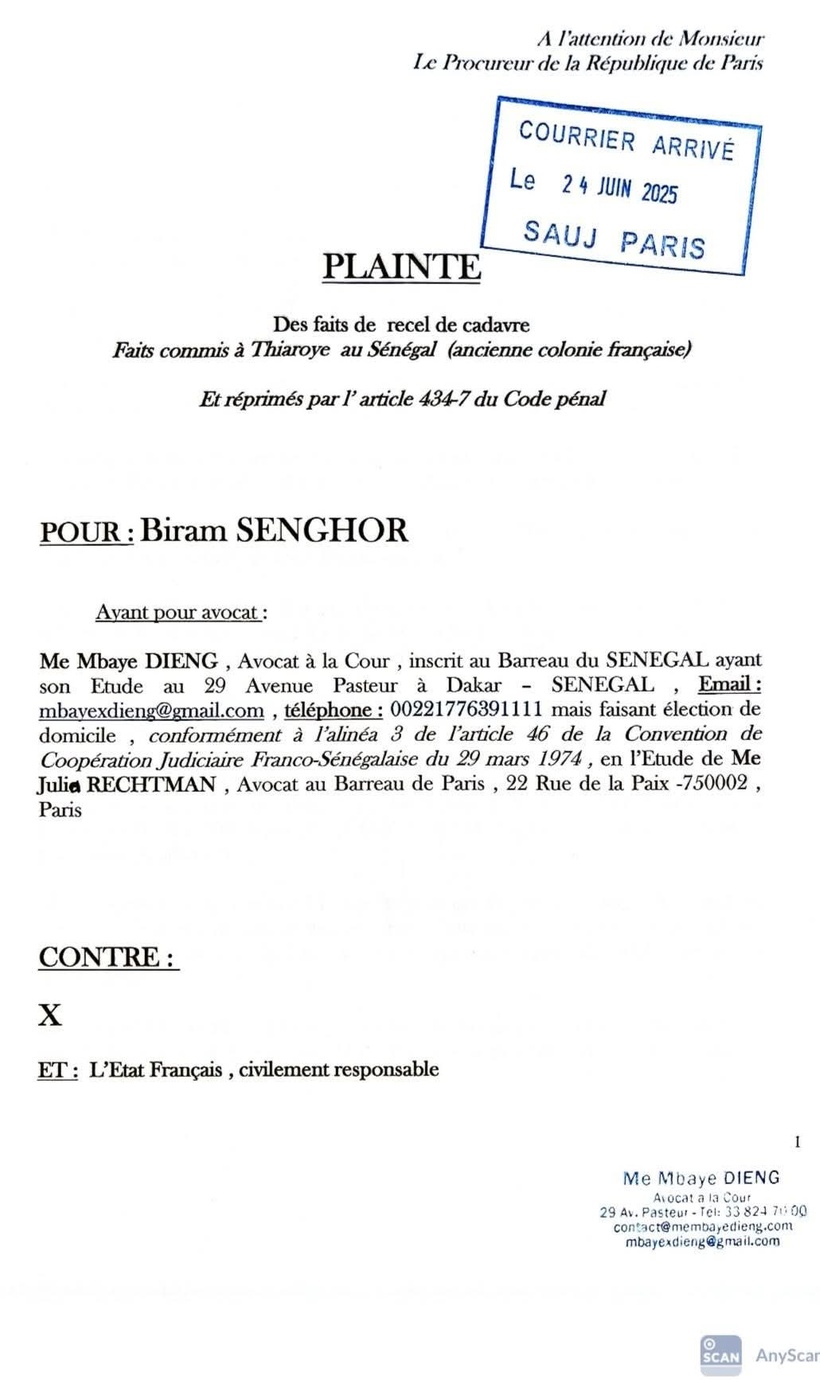 Massacre de Thiaroye : plainte contre l’État français pour recel de cadavre, déposée par le fils d’un tirailleur sénégalais Massacre de Thiaroye : plainte contre l’État français pour recel de cadavre, déposée par le fils d’un tirailleur sénégalais