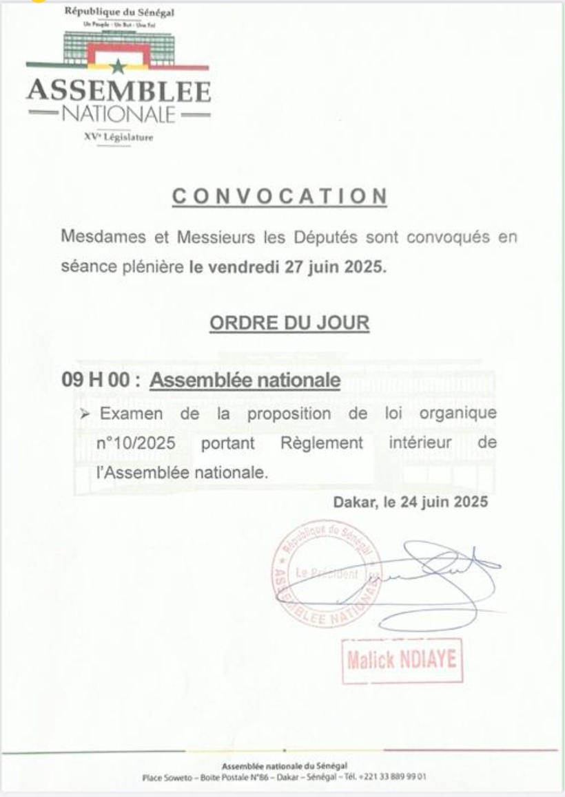 Assemblée nationale: les députés sont convoqués en séance plénière ce vendredi Assemblée nationale: les députés sont convoqués en séance plénière ce vendredi