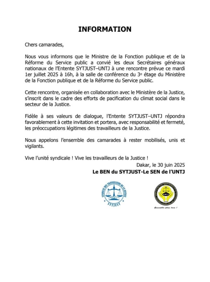 Secteur de la Justice : vers un début de négociations entre l’État et les travailleurs