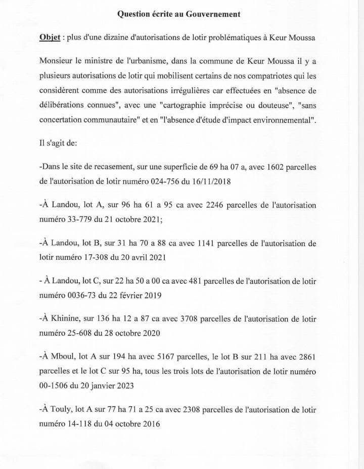Lotissements irrégulières, mauvaises routes... : Guy Marius Sagna adresse plusieurs questions écrites au gouvernement