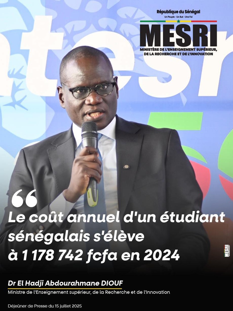 Université sénégalaise : chaque étudiant a coûté 1,17 million FCFA à l’État en 2024 (MESRI) Université sénégalaise : chaque étudiant a coûté 1,17 million FCFA à l’État en 2024 (MESRI)