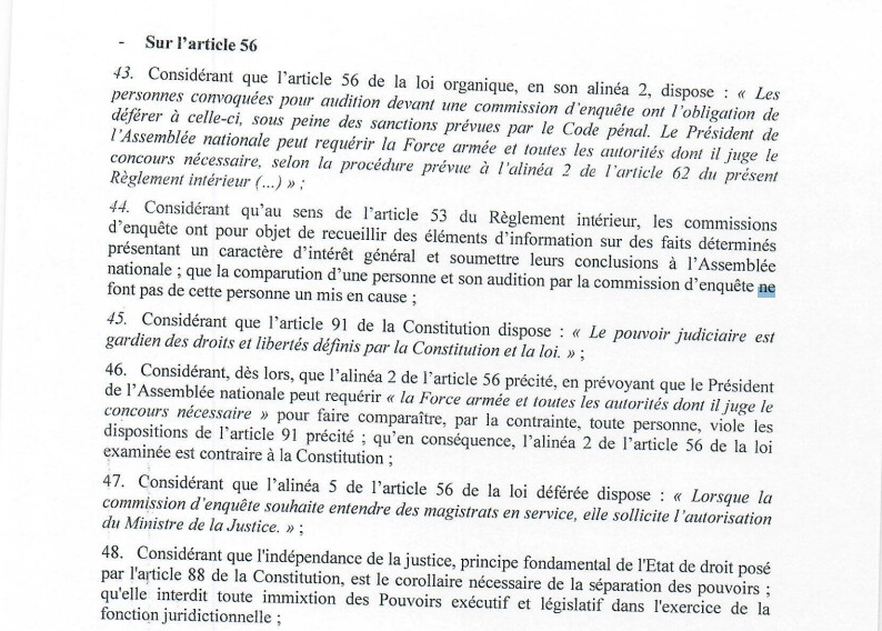Assemblée nationale : Le Conseil constitutionnel rejette des articles du nouveau Règlement intérieur, dont celui sur la convocation des magistrats