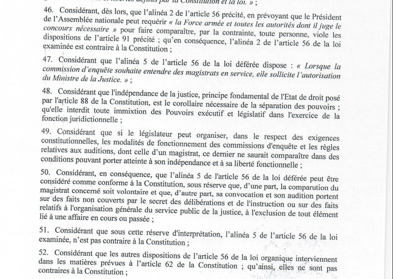 Assemblée nationale : Le Conseil constitutionnel rejette des articles du nouveau Règlement intérieur, dont celui sur la convocation des magistrats
