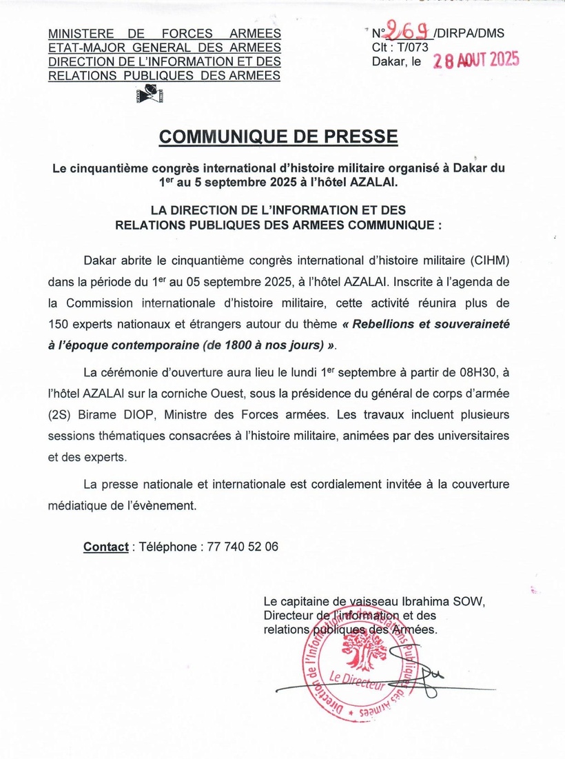 Dakar accueille le 50ᵉ Congrès international d’histoire militaire Dakar accueille le 50ᵉ Congrès international d’histoire militaire