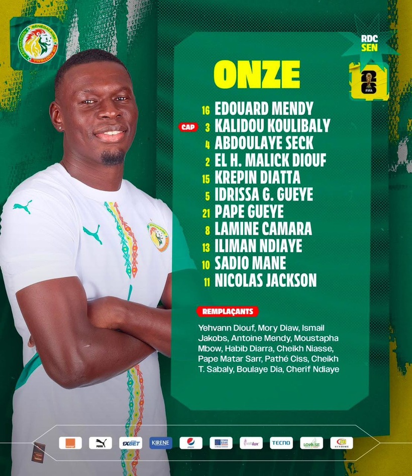 RDC Congo vs Sénégal : voici la liste des 11 de départ (Image) RDC Congo vs Sénégal : voici la liste des 11 de départ (Image)