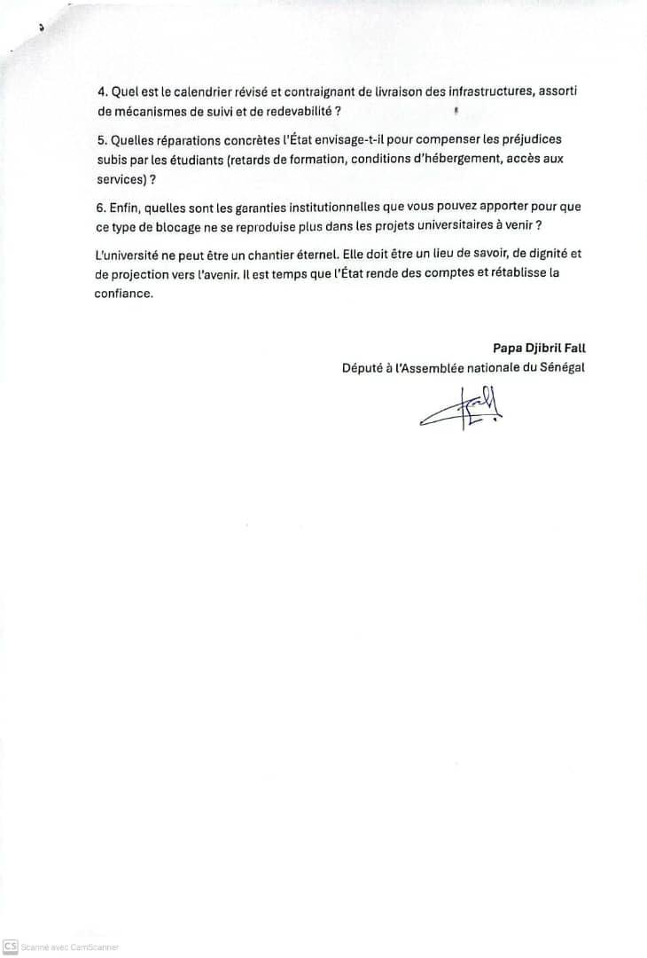 Sénégal : Papa Djibril Fall interpelle le ministre de l’Enseignement supérieur sur les chantiers universitaires inachevés