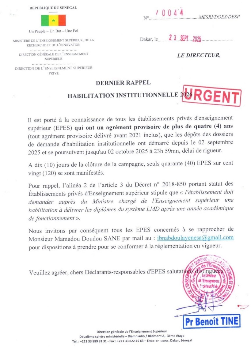 Établissements privés : seulement 40 sur 120 ont déposé leurs dossiers, l’État fixe la date limite au 2 octobre