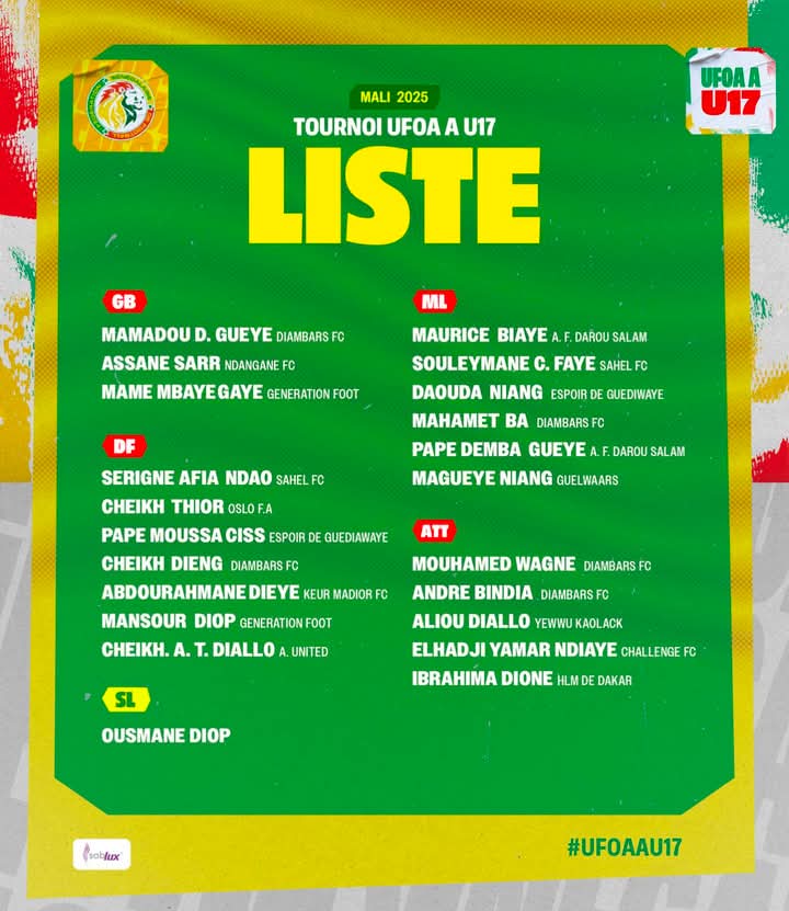 UFOA-A U17 : Ousmane Diop appelle 21 joueurs pour la bataille des qualifications