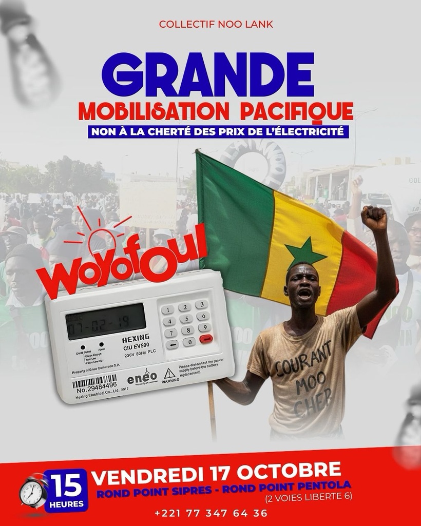 Marche contre la cherté de l’électricité : Noo Lank appelle les Sénégalais à un "sursaut citoyen" ce vendredi Marche contre la cherté de l’électricité : Noo Lank appelle les Sénégalais à un "sursaut citoyen" ce vendredi