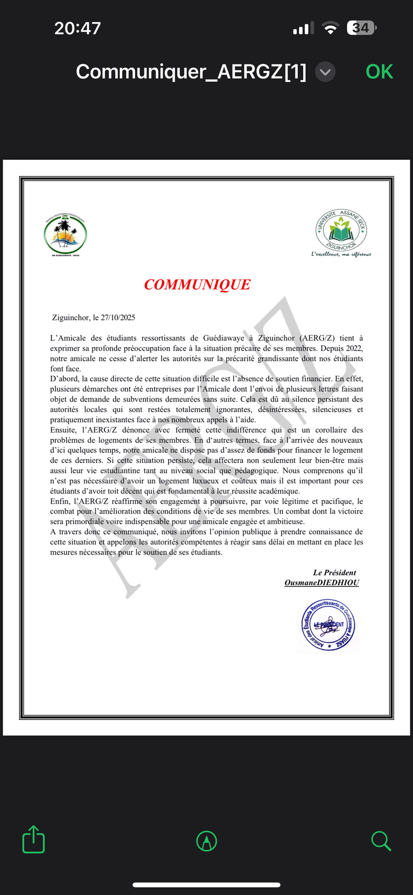 Les étudiants de Guédiawaye à Ziguinchor alertent sur leurs conditions de vie précaires Les étudiants de Guédiawaye à Ziguinchor alertent sur leurs conditions de vie précaires