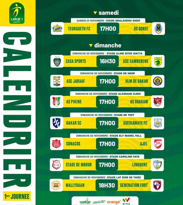 Ligue 1 (première journée) : Teungueth FC–US Gorée pour lancer la saison