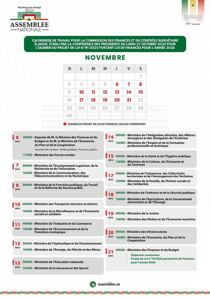 Assemblée nationale : début des travaux de la Commission des Finances pour l’examen du Projet de Loi de Finances 2026