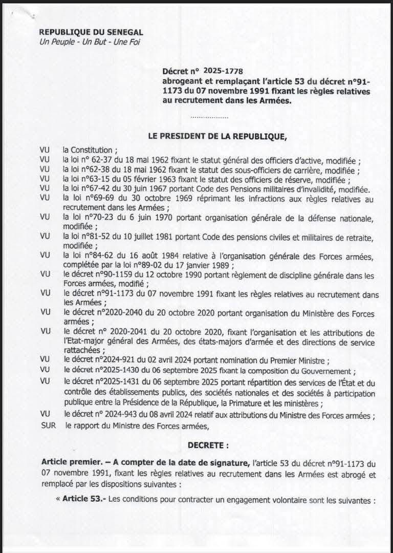 Recrutement militaire : le Sénégal revoit la fourchette d'âge à la hausse passant de 19-23 ans à 18-28 ans Recrutement militaire : le Sénégal revoit la fourchette d'âge à la hausse passant de 19-23 ans à 18-28 ans