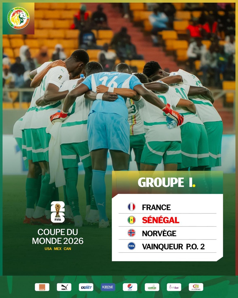 Coupe du Monde 2026 : le Sénégal hérite du groupe I avec la France, la Norvège et le vainqueur du barrage 2 Coupe du Monde 2026 : le Sénégal hérite du groupe I avec la France, la Norvège et le vainqueur du barrage 2