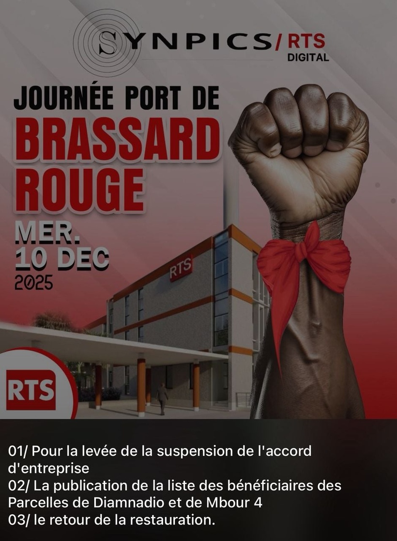Mouvements de protestation à la Rts : les agents du Synpics en brassard rouge ce mercredi Mouvements de protestation à la Rts : les agents du Synpics en brassard rouge ce mercredi