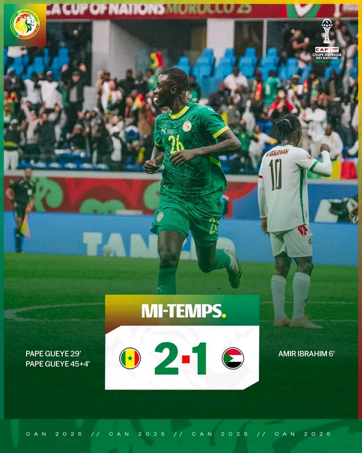 Sénégal–Soudan : les "Lions" virent en tête à la mi-temps grâce à Pape Gueye