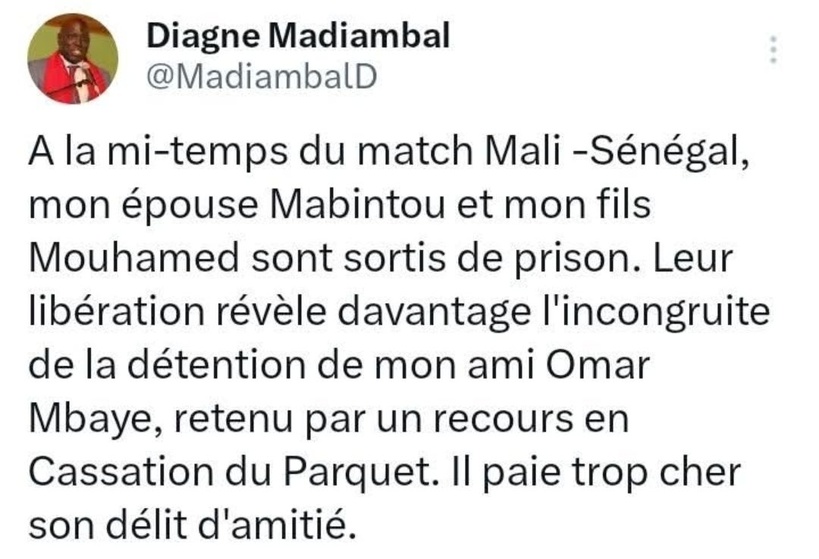 Justice : Madiambal Diagne annonce la sortie de prison de son épouse et de son fils, Mouhamed Justice : Madiambal Diagne annonce la sortie de prison de son épouse et de son fils, Mouhamed