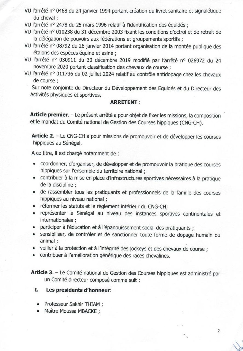 Comité National de Gestion des Courses Hippiques : un arrêté fixe les missions et la composition du bureau