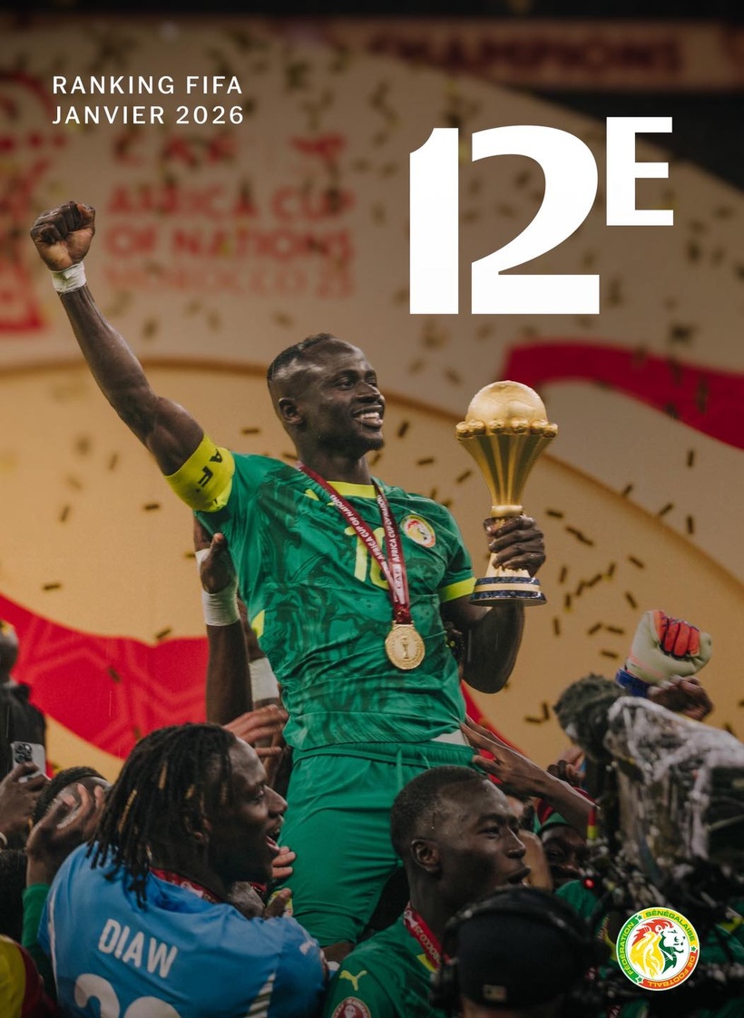 Classement FIFA : le Sénégal atteint la 12ᵉ place mondiale après son deuxième sacre à la CAN Classement FIFA : le Sénégal atteint la 12ᵉ place mondiale après son deuxième sacre à la CAN