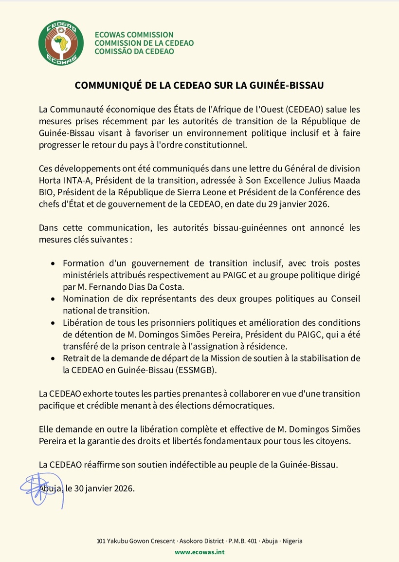 Guinée-Bissau : la CEDEAO salue des « avancées majeures » vers l’ordre constitutionnel Guinée-Bissau : la CEDEAO salue des « avancées majeures » vers l’ordre constitutionnel