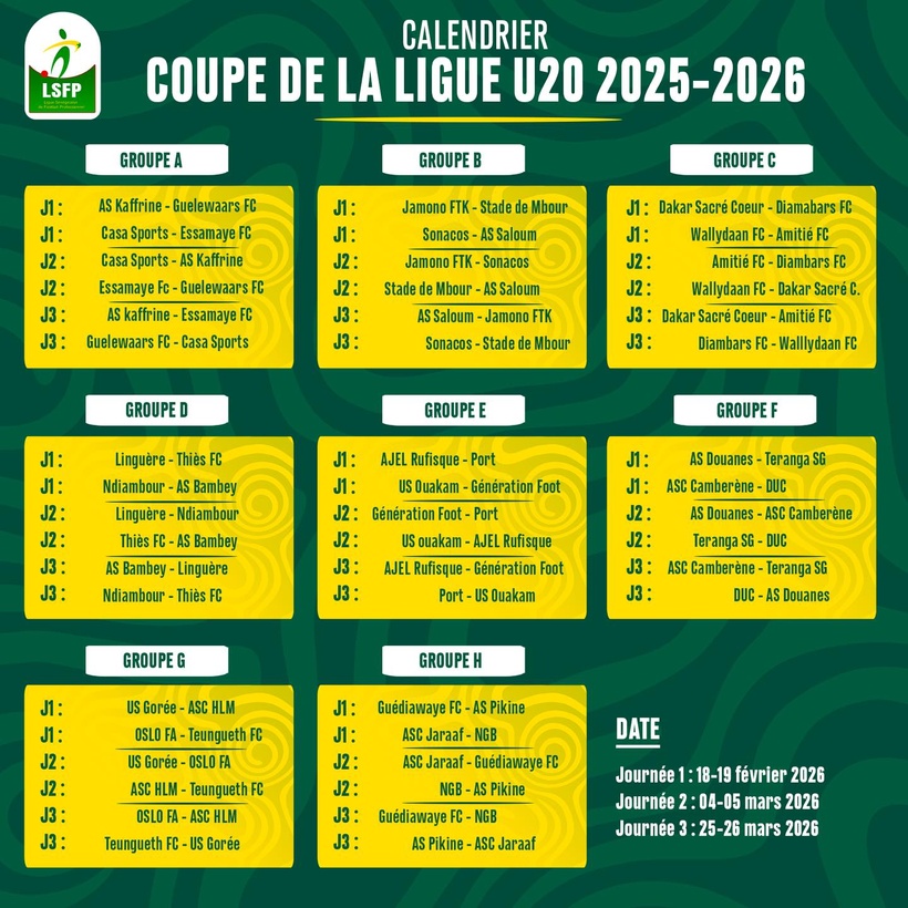 Coupe de la Ligue 2026 : le calendrier complet et la composition des poules dévoilés Coupe de la Ligue 2026 : le calendrier complet et la composition des poules dévoilés