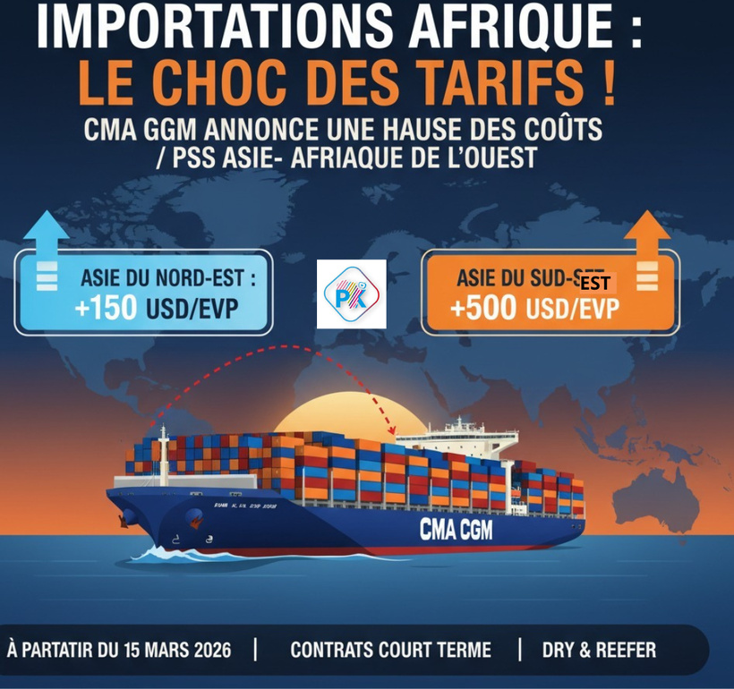 Fret maritime : l'armateur CMA CGM annonce une hausse des tarifs vers l'Afrique de l'Ouest Fret maritime : l'armateur CMA CGM annonce une hausse des tarifs vers l'Afrique de l'Ouest
