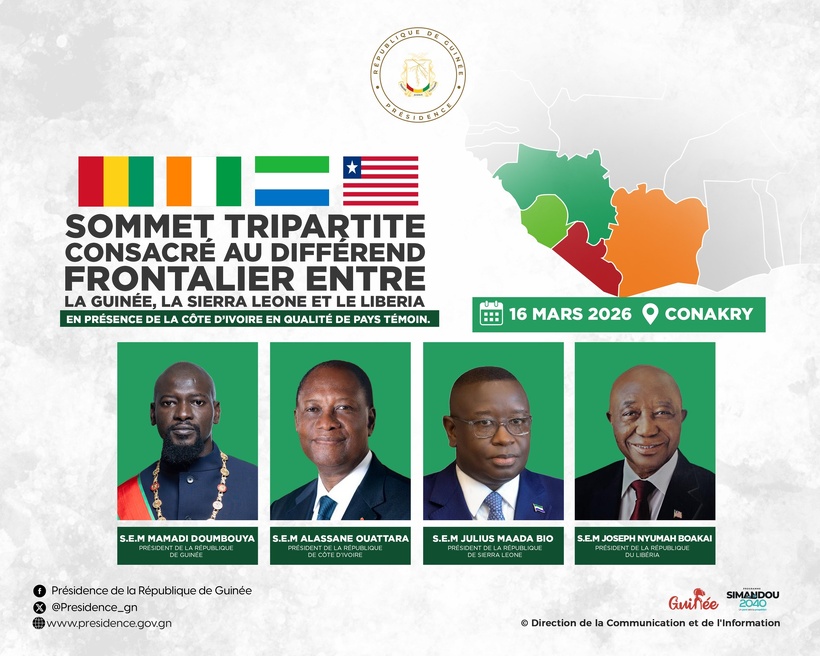 Crise frontalière : un sommet prévu ce lundi à Conakry entre la Guinée, le Liberia et la Sierra Leone Crise frontalière : un sommet prévu ce lundi à Conakry entre la Guinée, le Liberia et la Sierra Leone