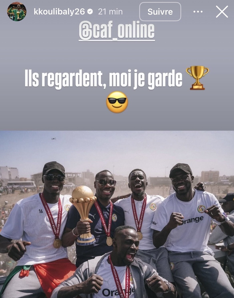 CAN retirée au Sénégal : Kalidou Koulibaly défie la CAF et affirme que « le trophée ne bougera pas » CAN retirée au Sénégal : Kalidou Koulibaly défie la CAF et affirme que « le trophée ne bougera pas »