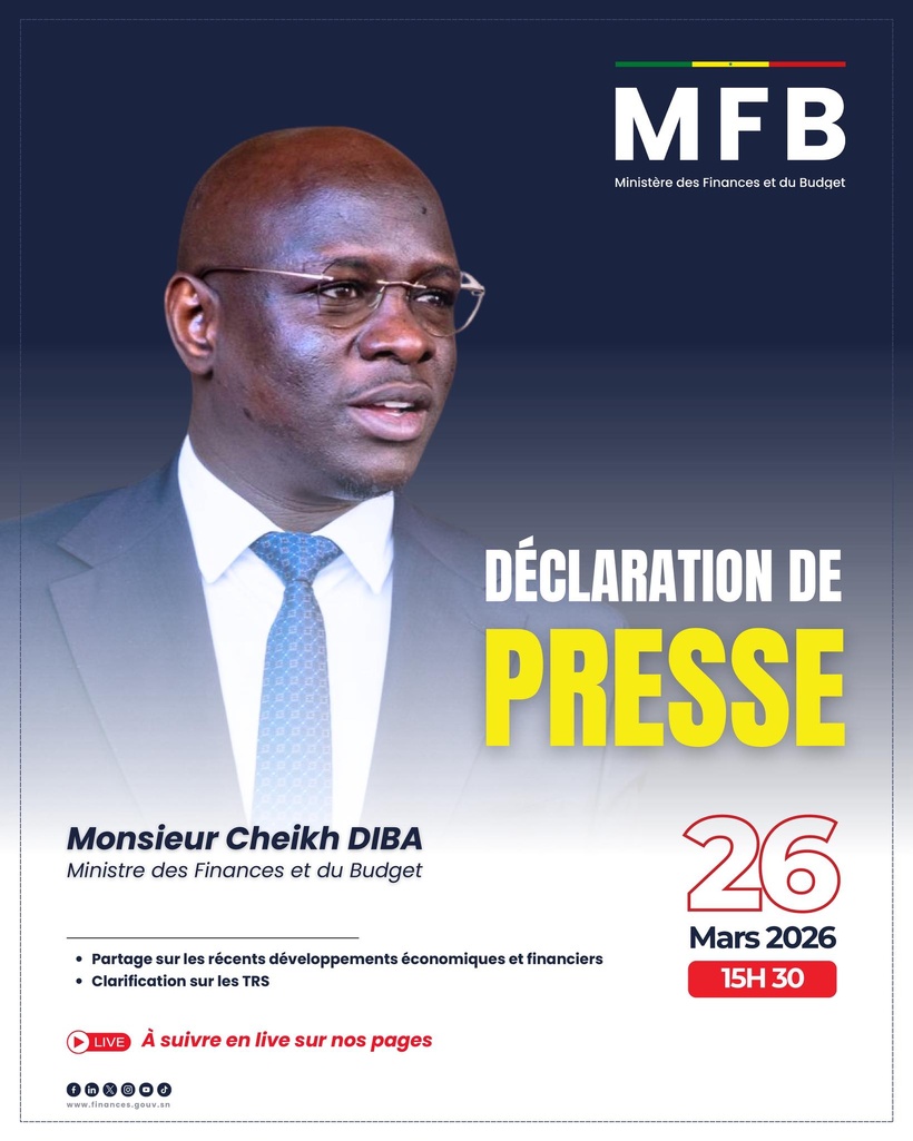 🔴 DIRECT - Déclaration de presse de Cheikh Diba, ministre des Finances et du Budget 🔴 DIRECT - Déclaration de presse de Cheikh Diba, ministre des Finances et du Budget