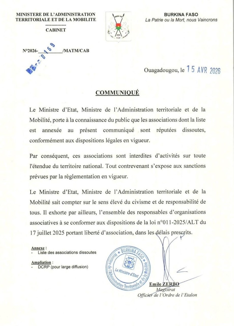​Burkina Faso : le gouvernement suspend 118 ONG et associations de la société civile