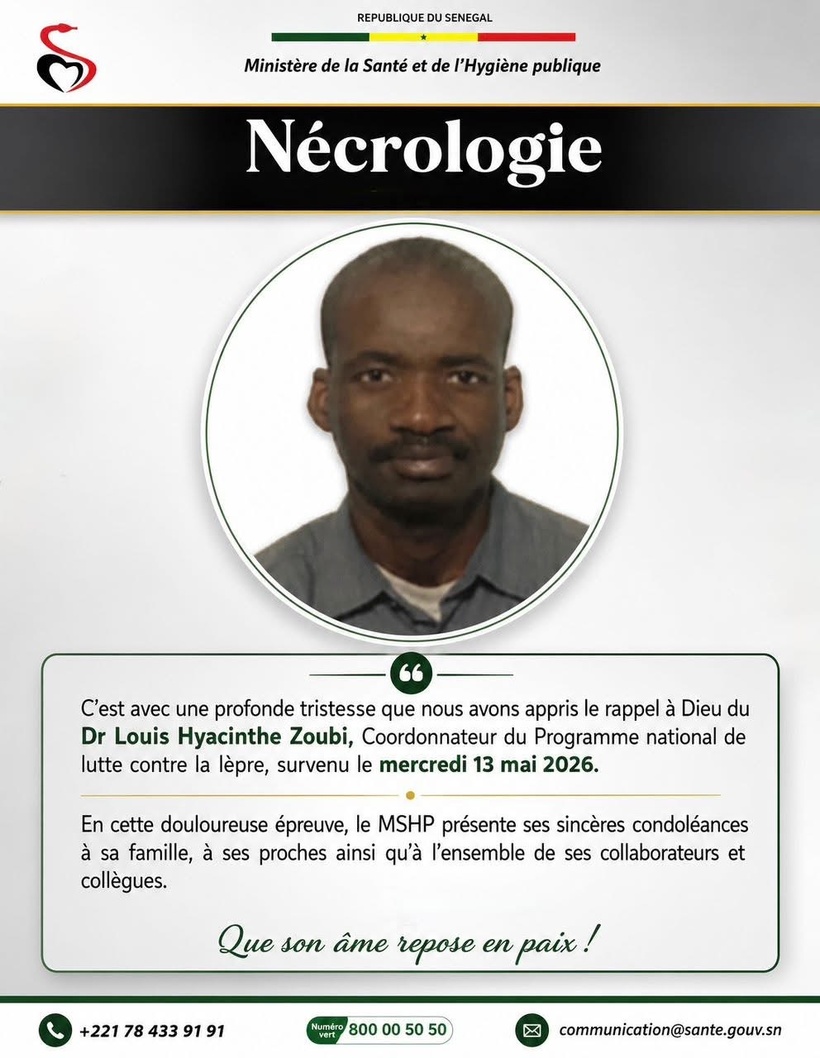 Santé : Décès du Dr Louis Hyacinthe Zoubi, coordonnateur de la lutte contre la lèpre