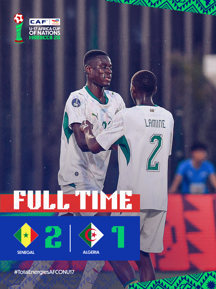 CAN U17 : le Sénégal bat l'Algérie (2-1), se qualifie en quarts et décroche son billet pour le Mondial
