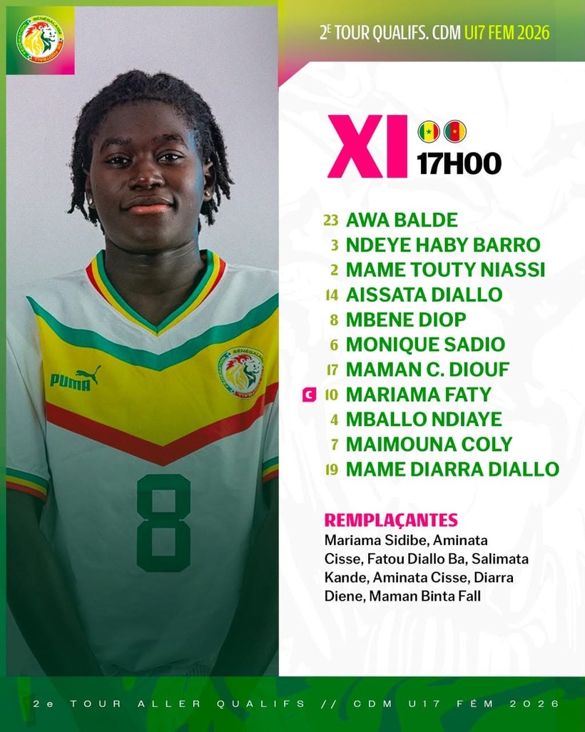 Éliminatoires de la Coupe du monde U17 : le onze de départ des Lioncelles face au Cameroun dévoilé