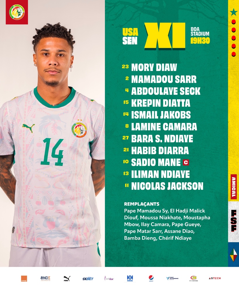 Amical États-Unis – Sénégal : le onze des “Lions”, première titularisation de Bara Sapoko