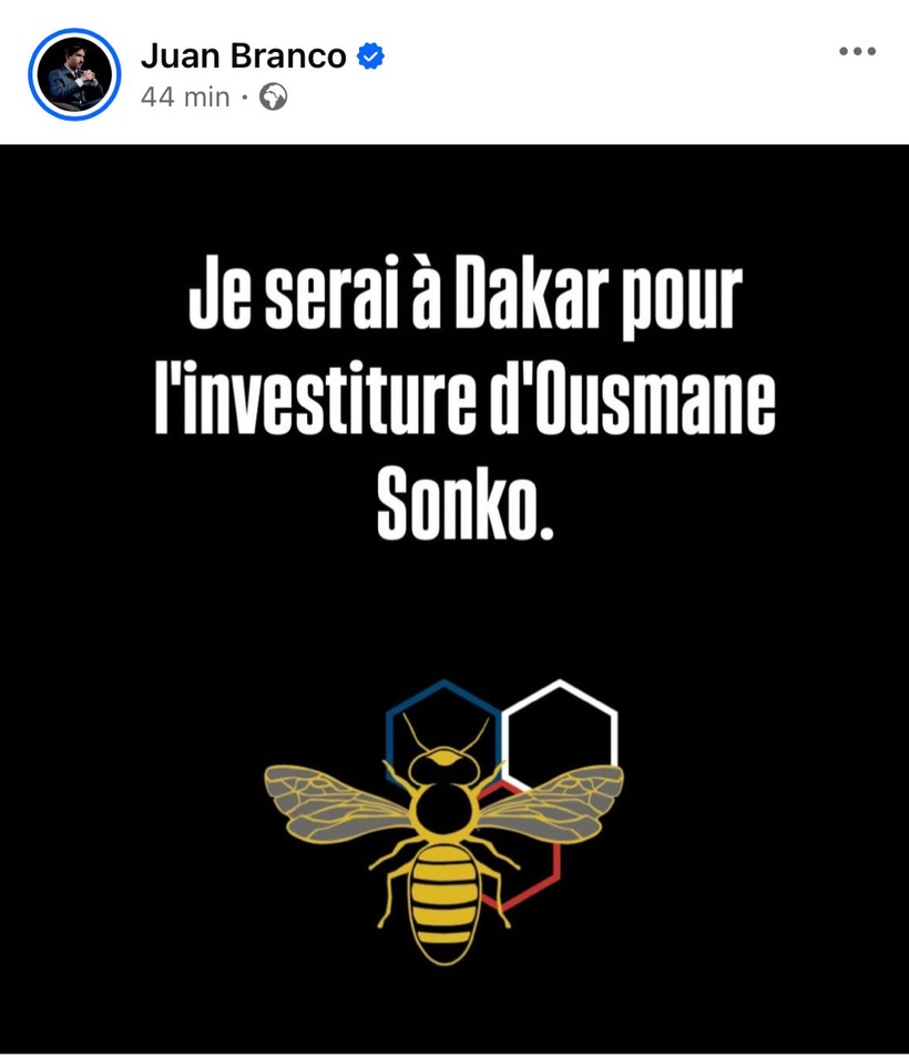 Investiture de Sonko : Juan Branco annonce sa présence à Dakar Investiture de Sonko : Juan Branco annonce sa présence à Dakar