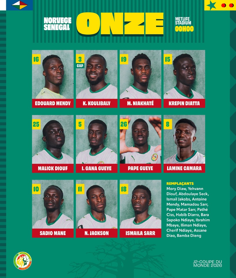 Mondial 2026 - Sénégal vs Norvège : Pape Thiaw reconduit le même onze contre la France