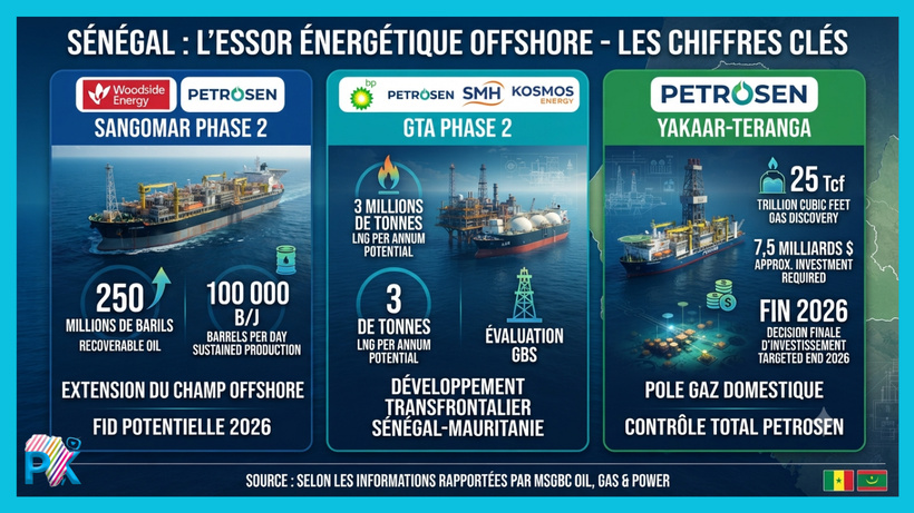250 millions de barils, 3 millions de tonnes de GNL et 7 milliards de dollars d'investissement : les chiffres clés des projets GTA, Sangomar et Yakaar-Teranga 250 millions de barils, 3 millions de tonnes de GNL et 7 milliards de dollars d'investissement : les chiffres clés des projets GTA, Sangomar et Yakaar-Teranga