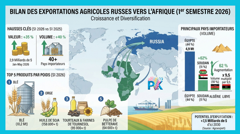 ​Flux commerciaux : les exportations russes vers l'Afrique s'envolent de 35 % au premier semestre 2026