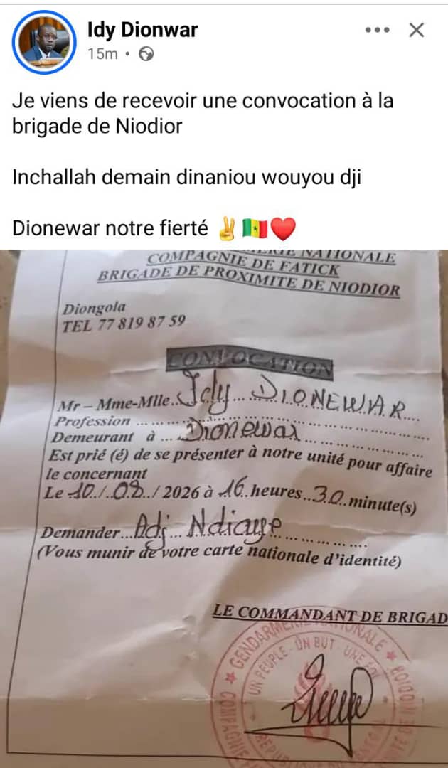 Sénégal : Idy Dionwar, photographe de Pastef, convoqué à la gendarmerie de Niodior Sénégal : Idy Dionwar, photographe de Pastef, convoqué à la gendarmerie de Niodior