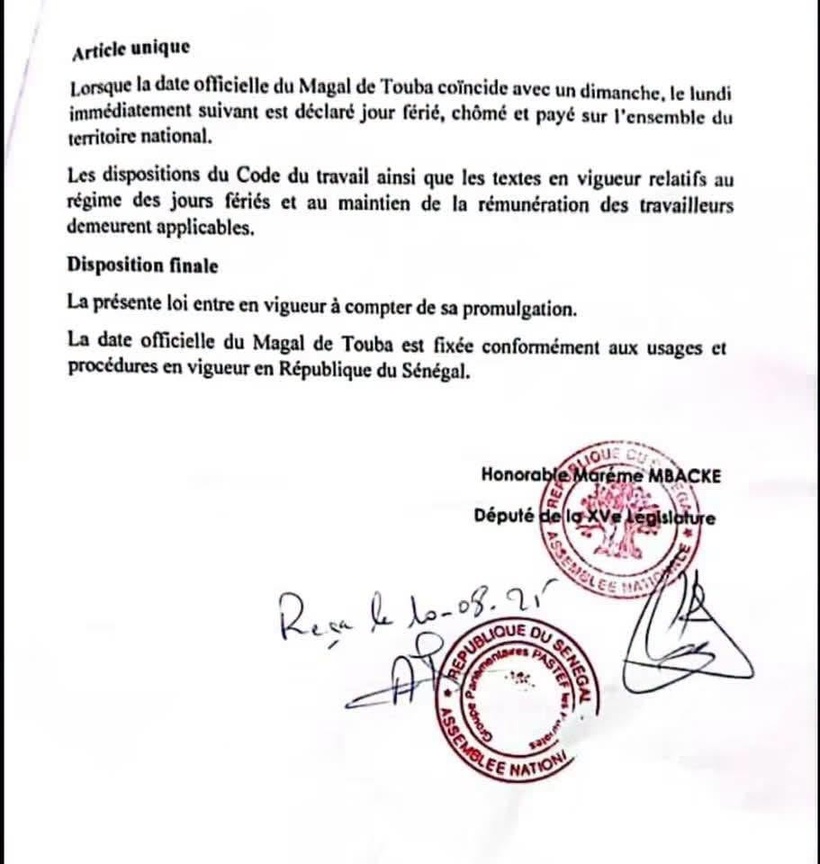 Magal de Touba : une députée de Pastef propose un jour férié lorsque le Magal tombe un dimanche Magal de Touba : une députée de Pastef propose un jour férié lorsque le Magal tombe un dimanche