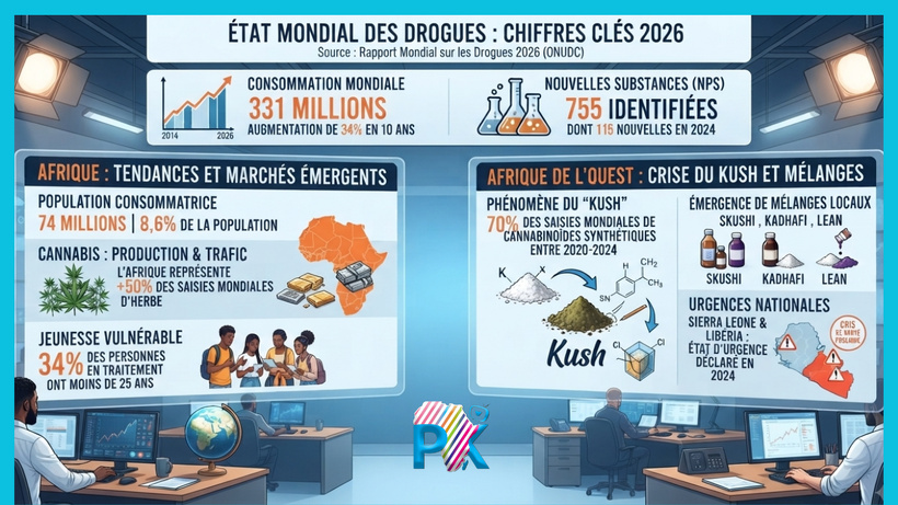  Drogues de synthèse : l'Afrique de l'Ouest en première ligne avec 70 % des saisies mondiales de cannabinoïdes Drogues de synthèse : l'Afrique de l'Ouest en première ligne avec 70 % des saisies mondiales de cannabinoïdes