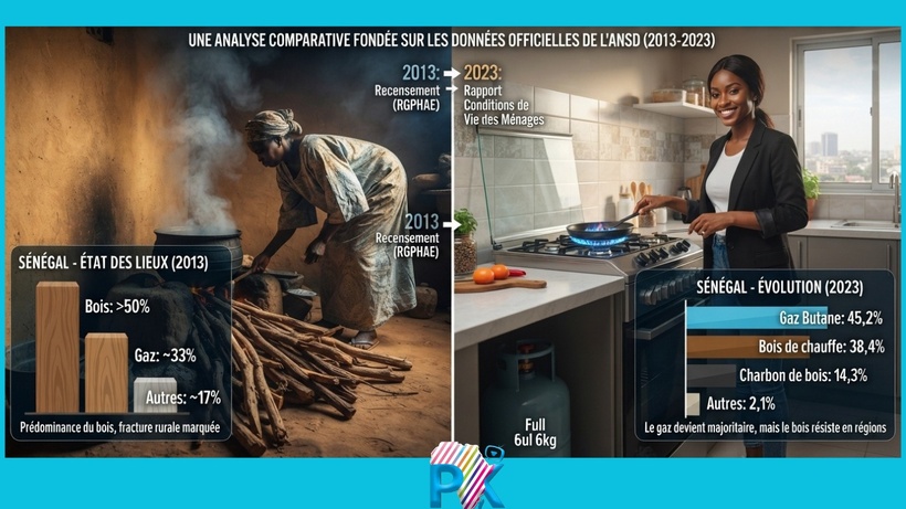​Énergies de cuisson au Sénégal : le Gaz s'impose en ville (67,9%), mais le Bois reste la norme en zone rurale (83,2%)