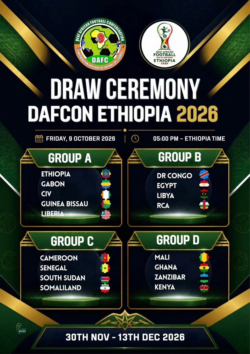 CAN des sourds 2026 : le Sénégal dans le groupe C avec le Cameroun, le Soudan du Sud et le Somaliland CAN des sourds 2026 : le Sénégal dans le groupe C avec le Cameroun, le Soudan du Sud et le Somaliland