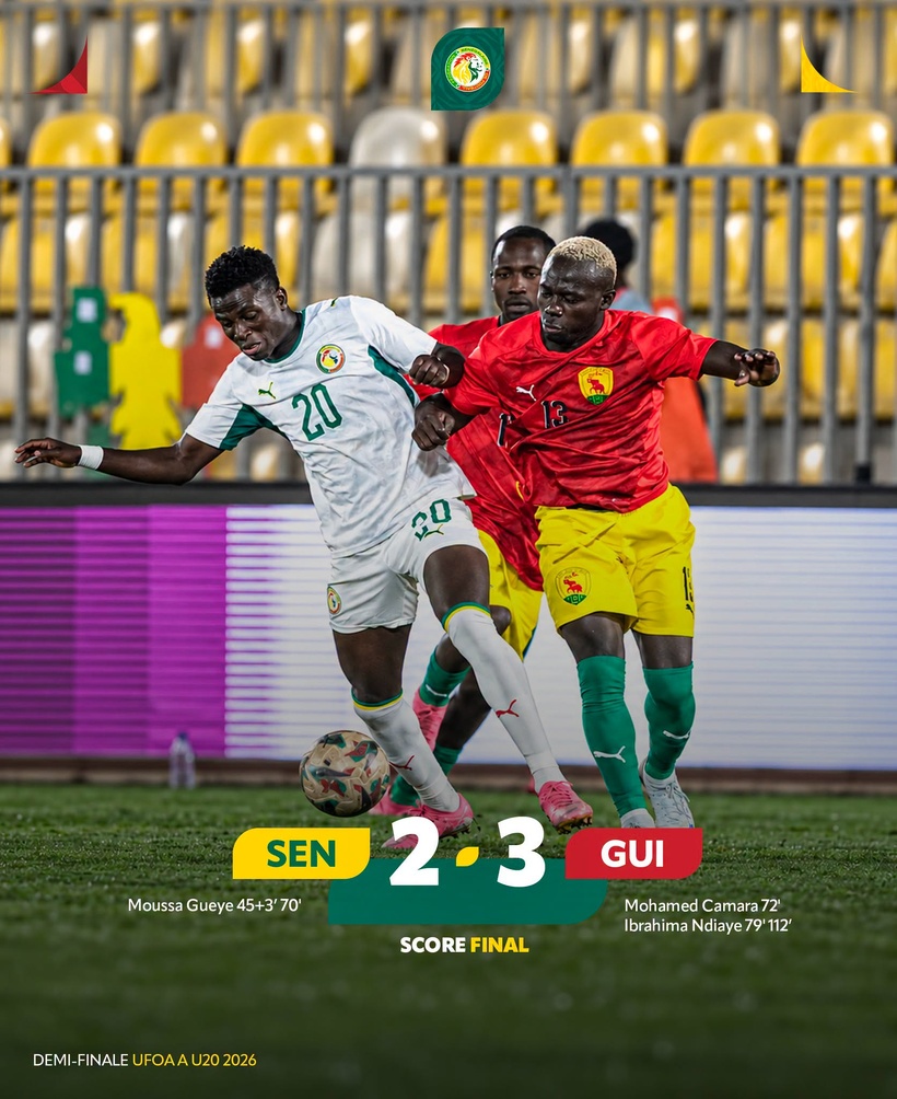 UFOA A U20 : après avoir mené 2-0, le Sénégal cède face à la Guinée et manquera la CAN