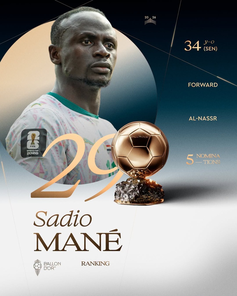 Ballon d’Or 2026 : Sadio Mané termine 29e, ex æquo avec William Saliba