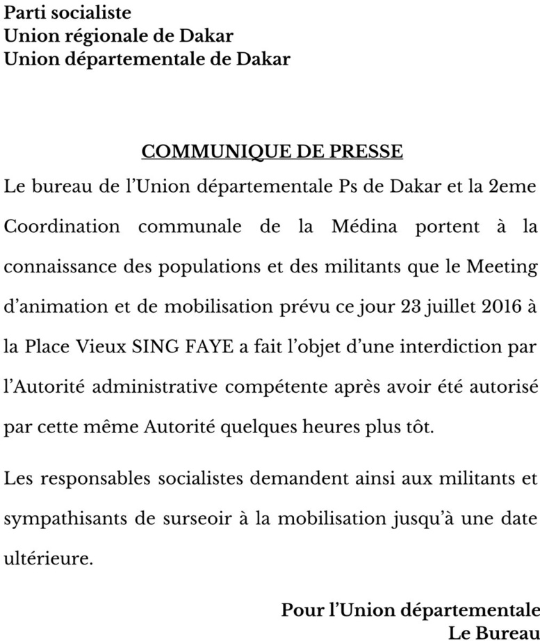 Dernière minute : Khalifa Sall et Cie se plient à l’interdiction du Préfet de Dakar