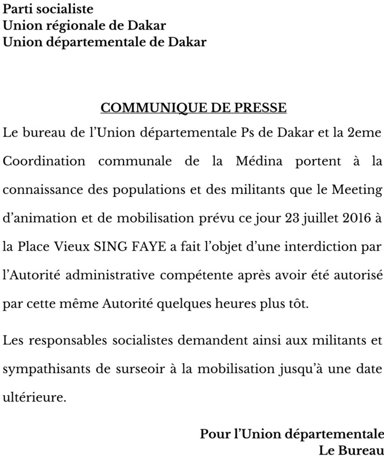 Dernière minute : Khalifa Sall et Cie se plient à l’interdiction du Préfet de Dakar Dernière minute : Khalifa Sall et Cie se plient à l’interdiction du Préfet de Dakar