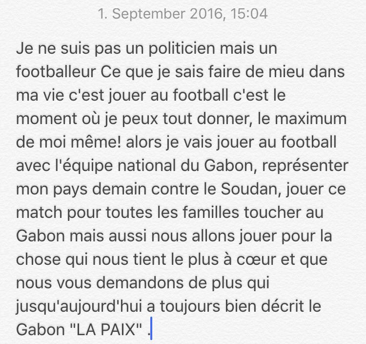 Pierre-Emerick Aubameyang redemande «la paix» au Gabon