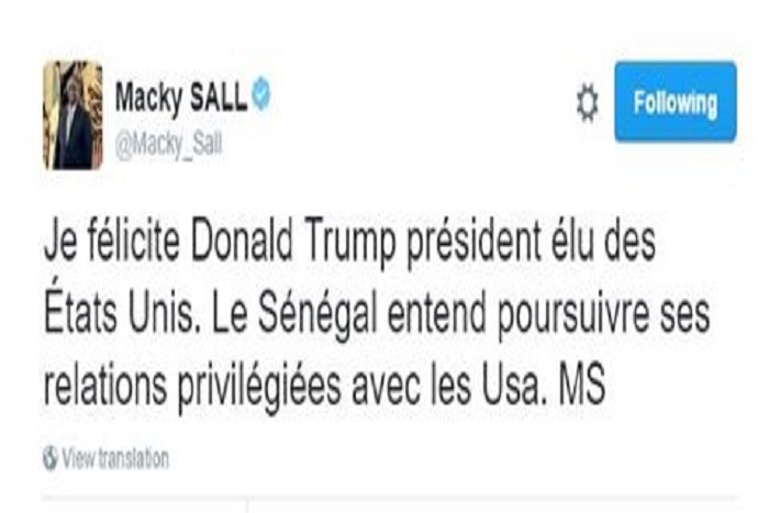 Le président Macky Sall félicite Donald Trump 