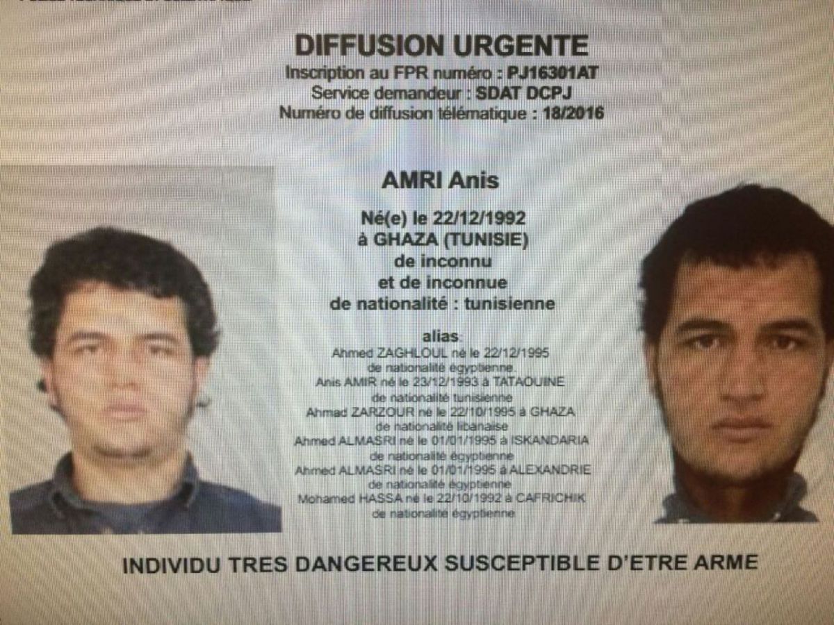 Attentat de Berlin : le suspect identifié comme le Tunisien Anis Amri, 24 ans